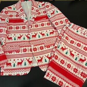 Braveman Mens Christmas Suit Fair Isle Reindeer Snowflake Red White 46R 40W